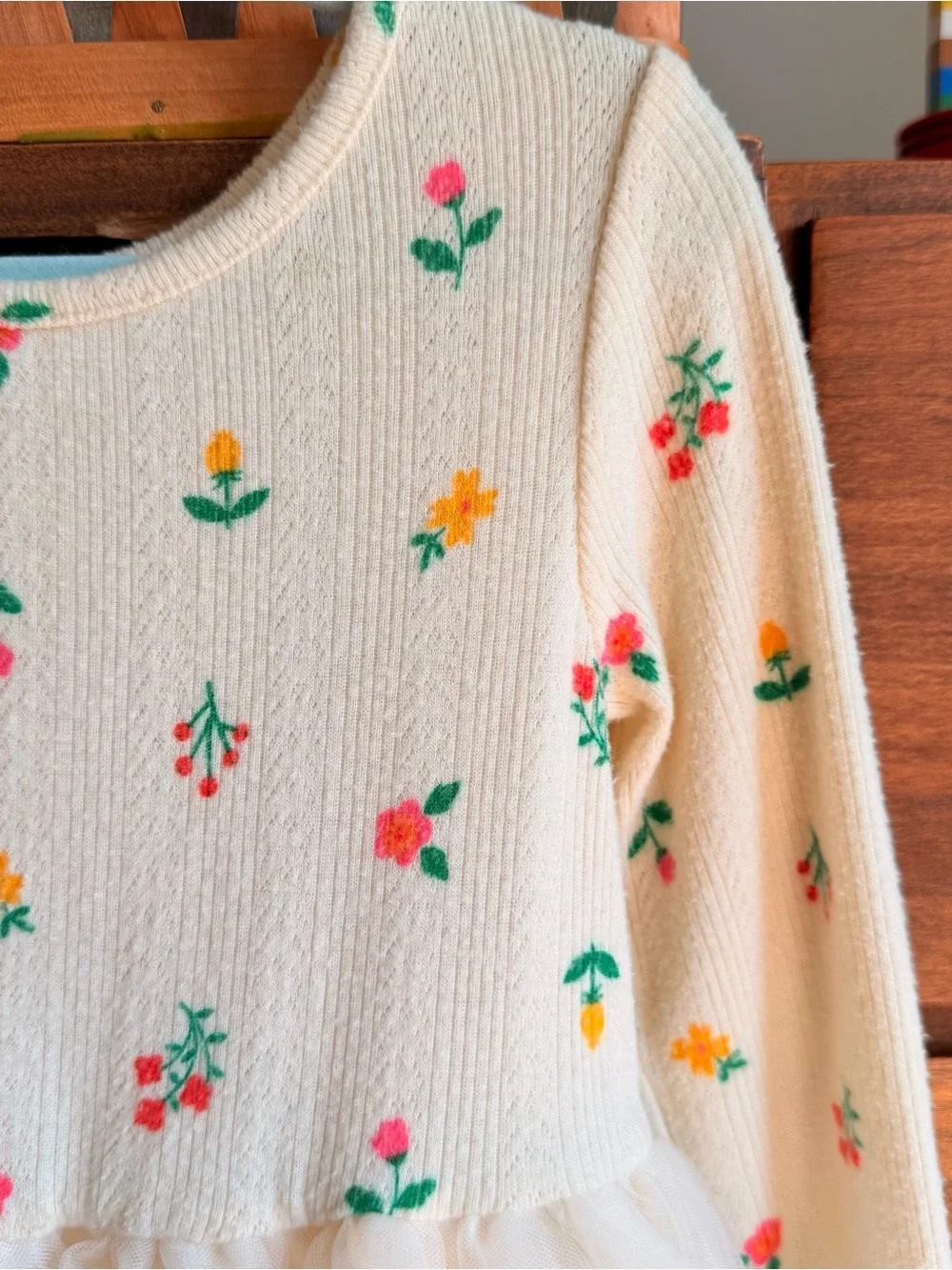 Cat & Jack Cream Floral Knit Dress with Tulle Skirt